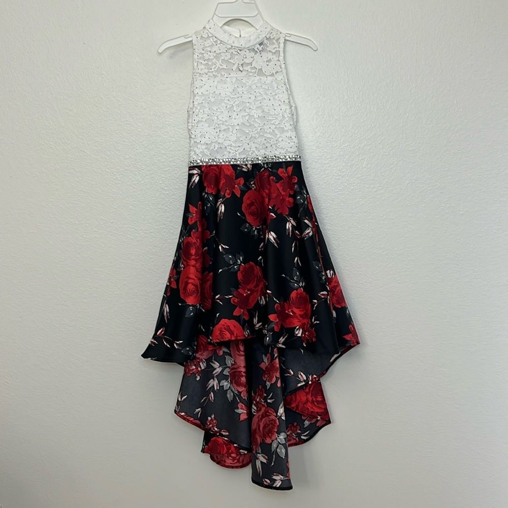 Speechless Girls Sparkling Lace-Floral Hi-Lo Formal Dress Sz 10